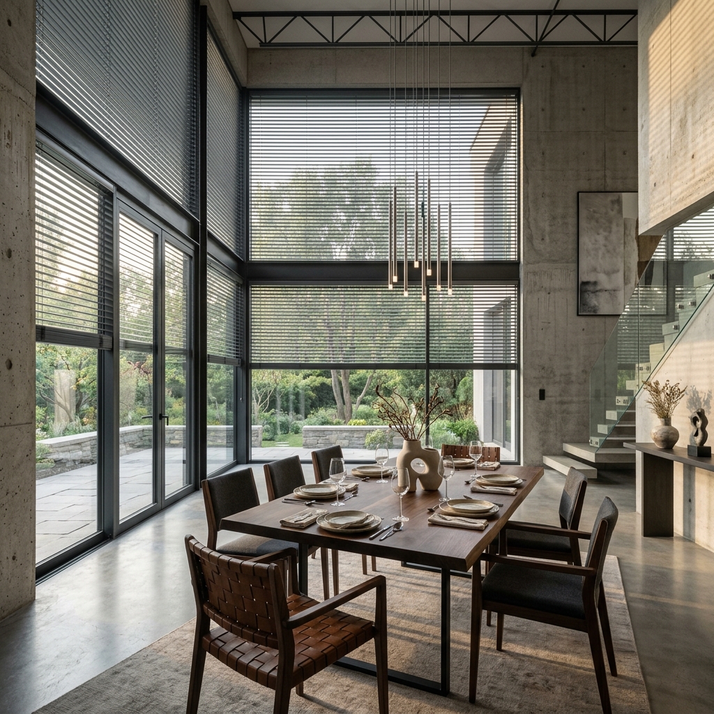 Moderne Fensterfront mit intelligenter Beschattung